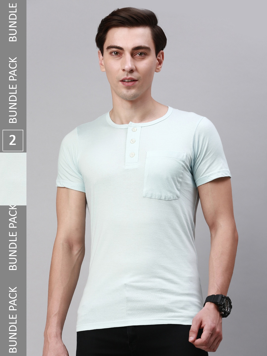 

Lux Cozi Pack of 2 Henley Neck T-shirt, Blue