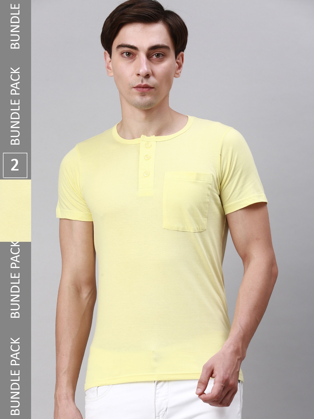

Lux Cozi Pack Of 2 Henley Neck Cotton T-shirt, Yellow