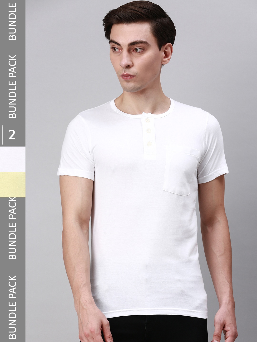 

Lux Cozi Pack Of 2 Henley Neck Knitted Cotton T-Shirts, Yellow