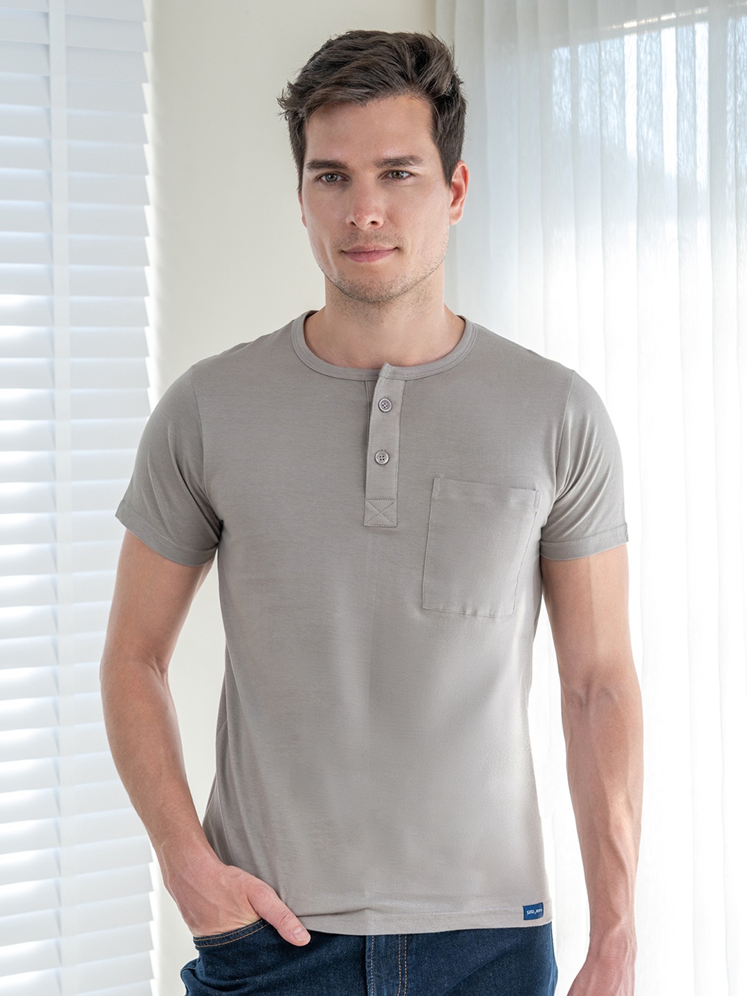 

Lux Cozi Pack Of 2 Henley Neck Cotton T-shirt, Grey