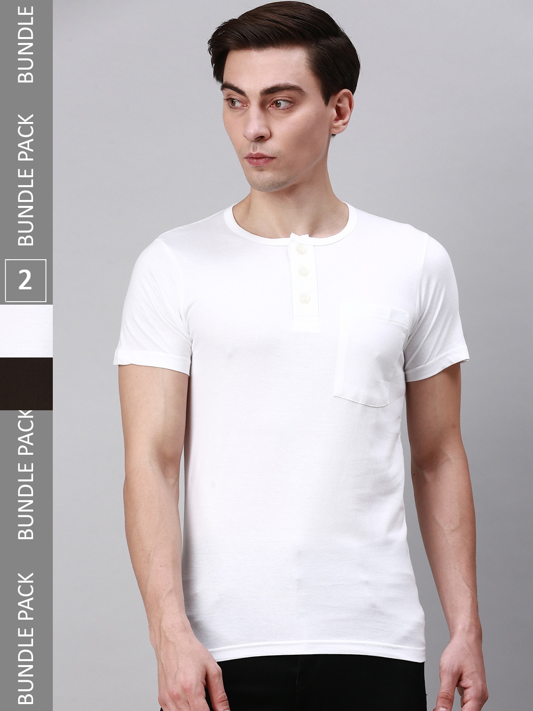 

Lux Cozi Pack Of 2 Henley Neck Cotton T-shirt, White