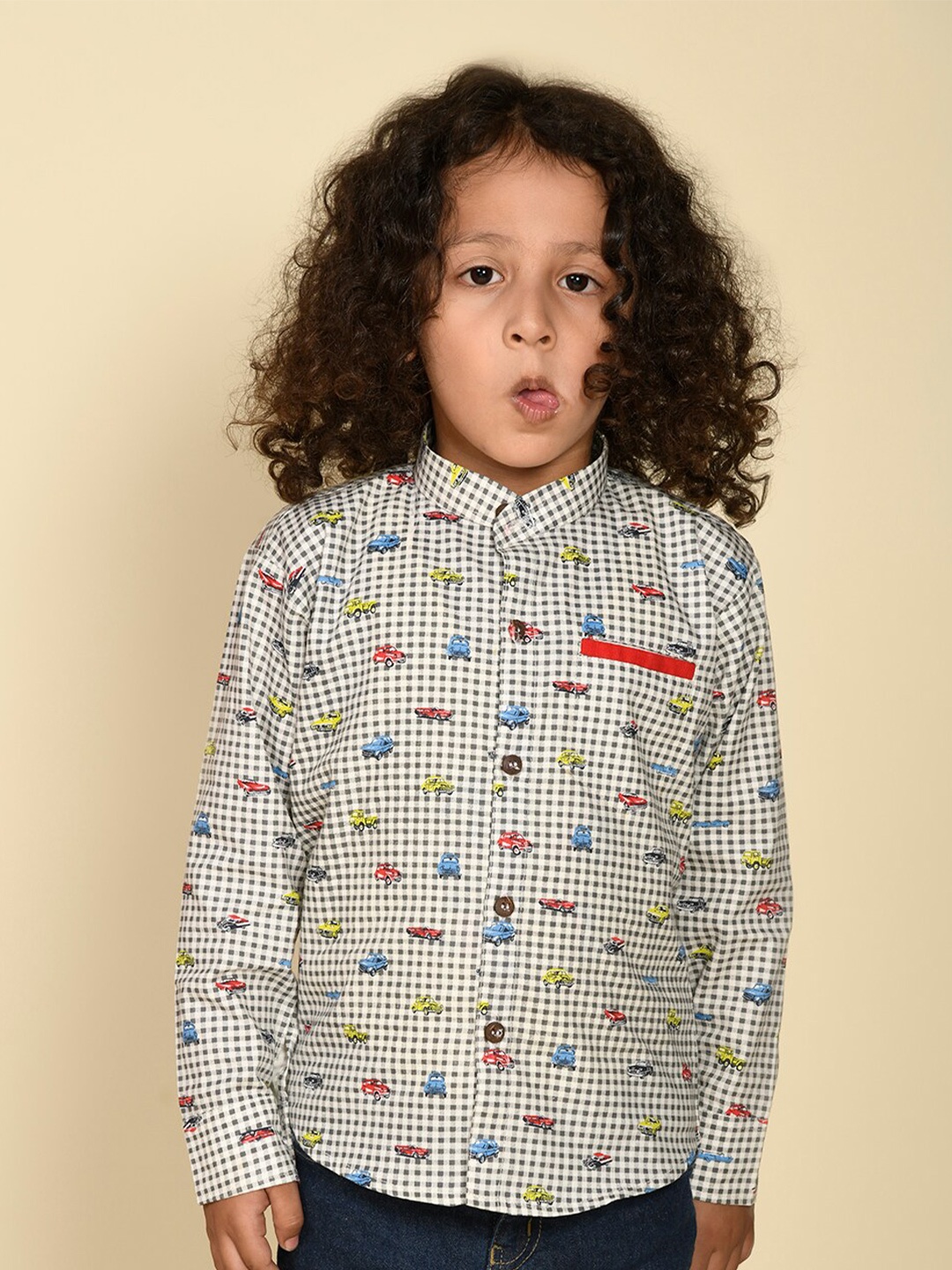 

LIL PITAARA Boys Comfort Conversational Printed Cotton Casual Shirt, Off white