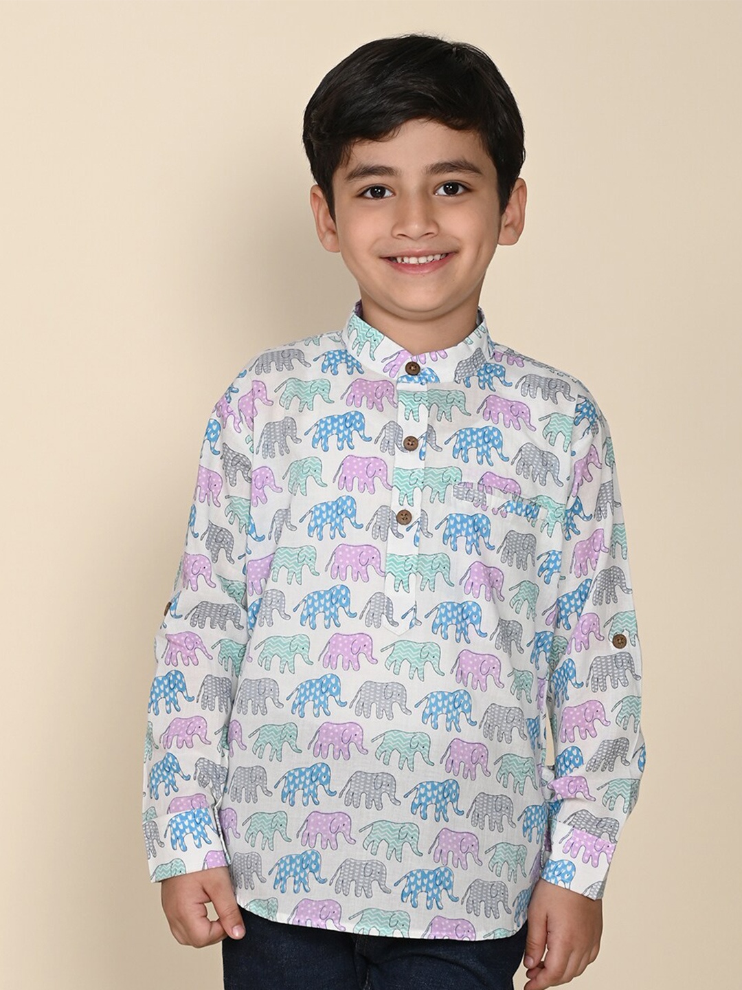 

LIL PITAARA Boys Comfort Conversational Printed Cotton Casual Shirt, White