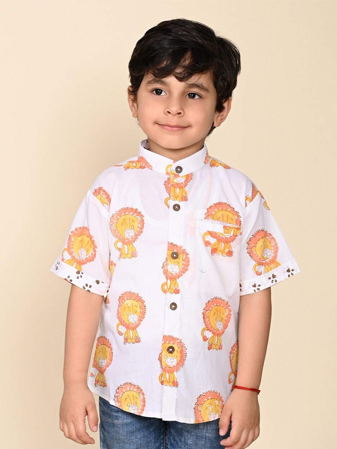 

LIL PITAARA Boys Comfort Conversational Printed Cotton Casual Shirt, White