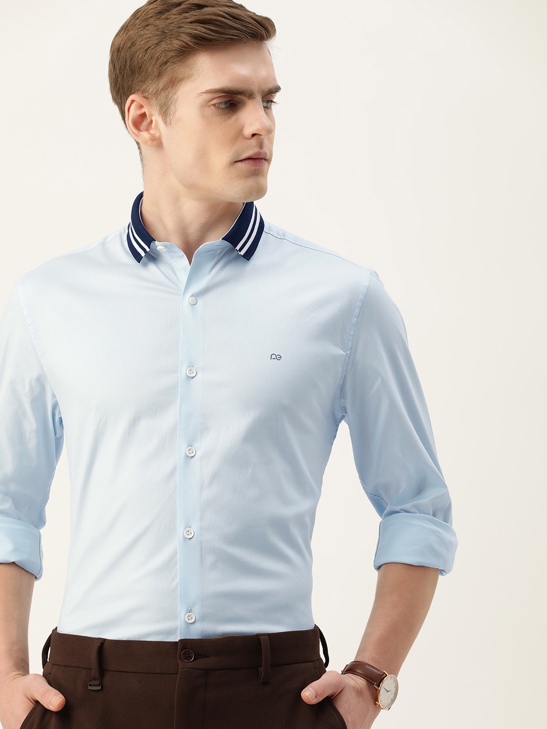 

Peter England Men Classic Slim Fit Opaque Formal Shirt, Blue