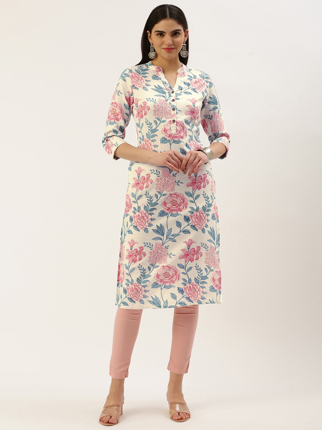 

AMUKTI Floral Printed Floral Kurta, Beige