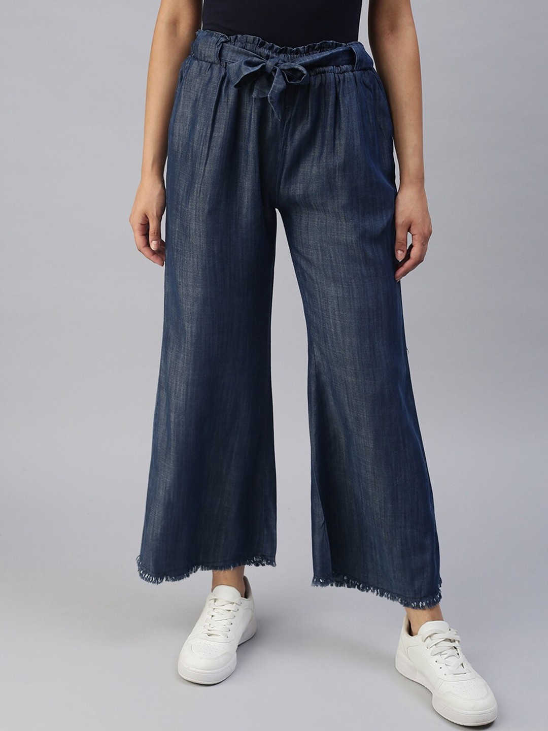 

SHOWOFF Women High-Rise Bootcut Trousers, Navy blue