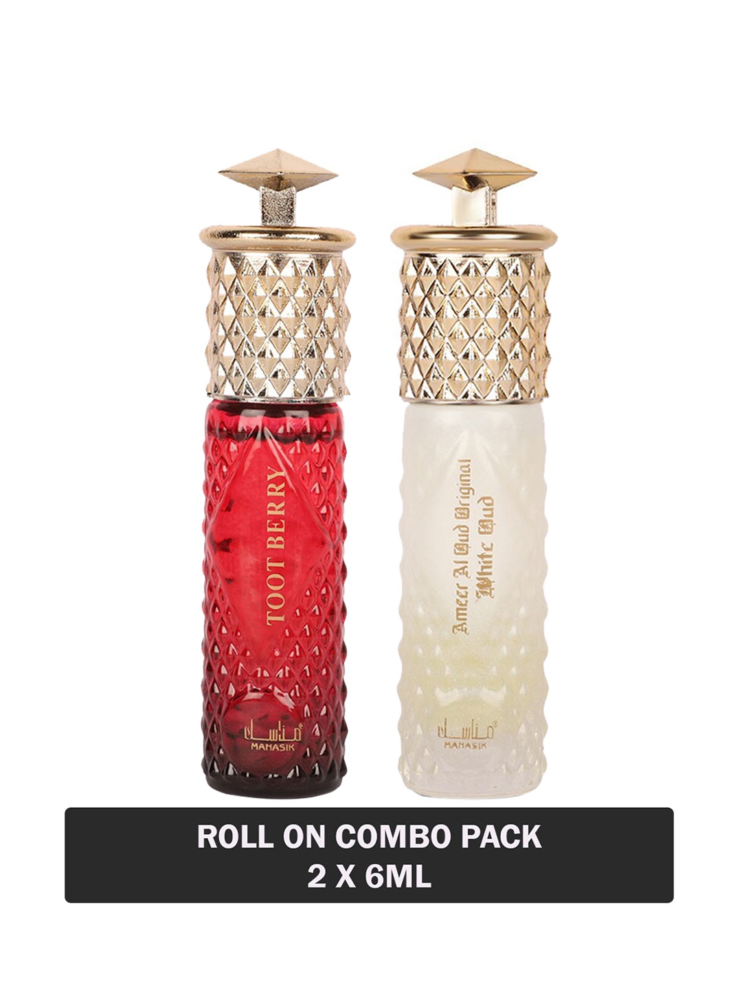 

MANASIK Set of 2 Long Lasting Attars 6 ml Each - Toot Berry & Ameer Al Oud Original, Red