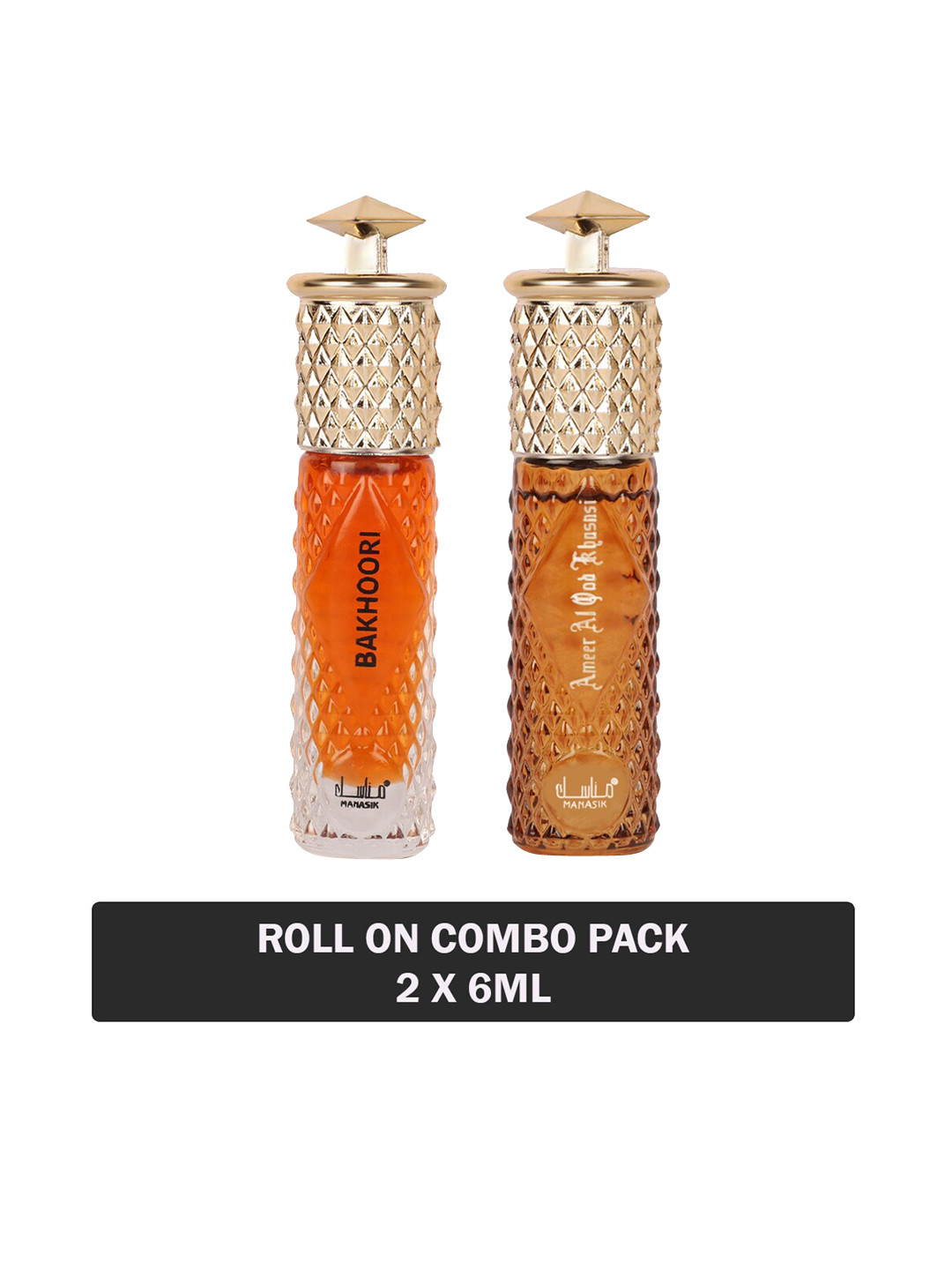 

MANASIK Premium Men Set Of 2 Long Lasting Attars - 6 ml Each - Bakhoori - Ameer Al Oud Khusnsi, Brown