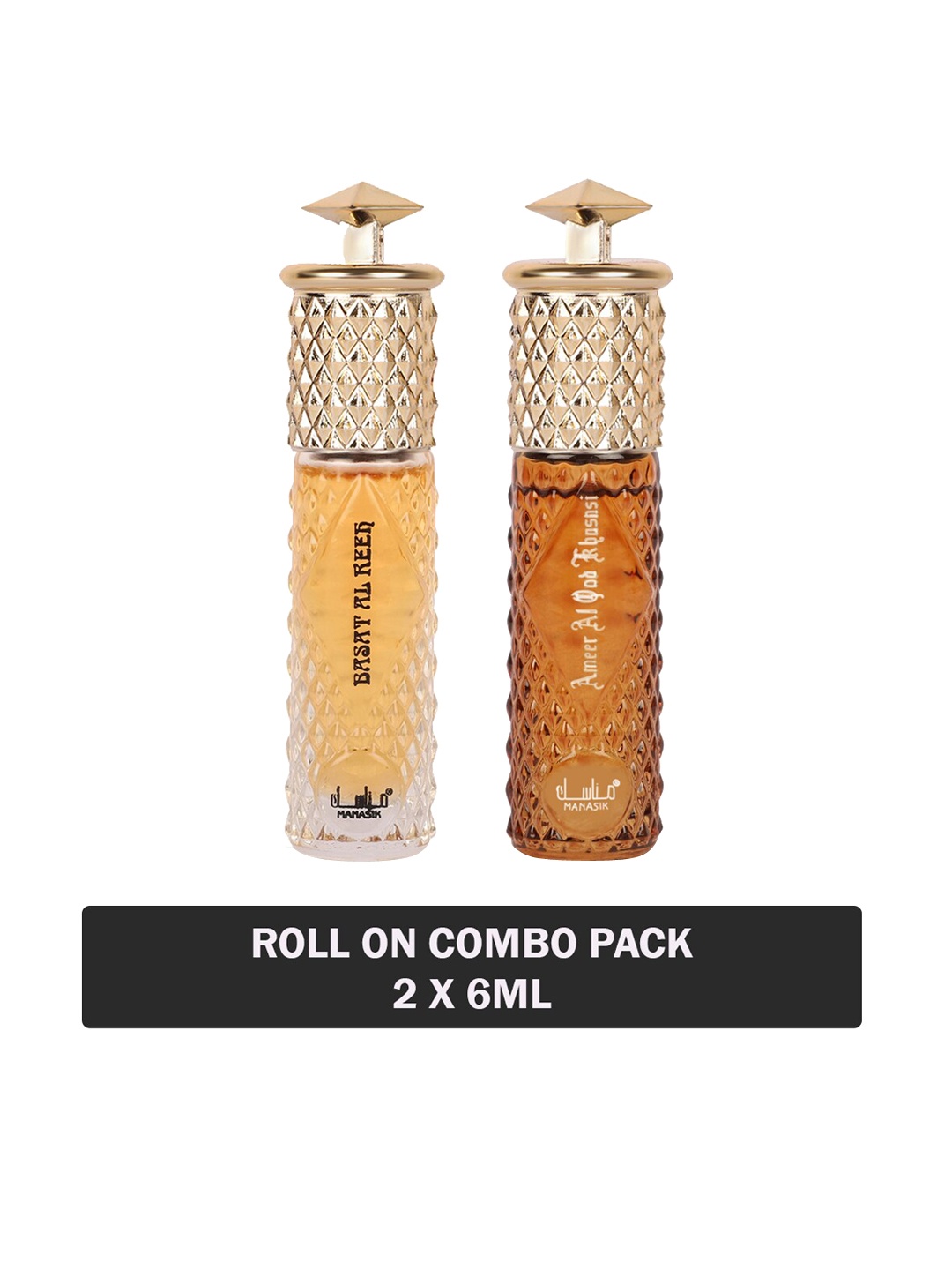 

MANASIK Men Set Of 2 Long Lasting Attars - 6 ml Each - Basat Al Reeh - Ameer Al Oud Khusnsi, Multi