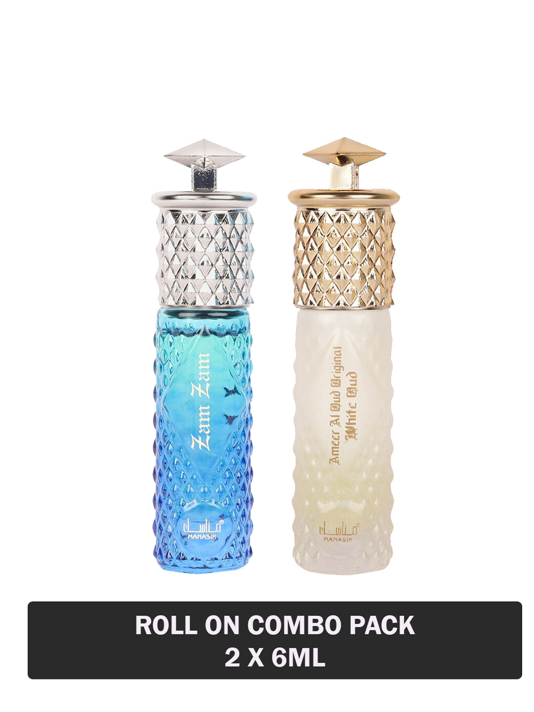 

MANASIK Set Of 2 Long Lasting Attars - 6 ml Each - Zam Zam - Ameer Al Oud Original White Oud, Multi