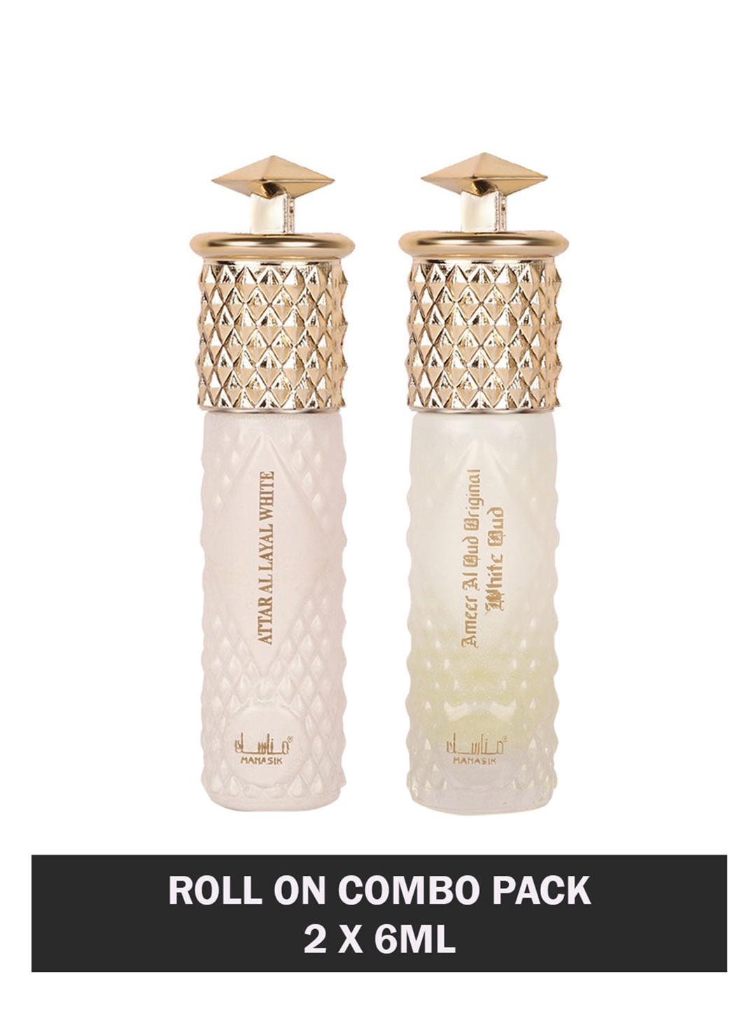 

MANASIK Set Of 2 Al Layal White & Ameer Al Oud Original White Oud Attar - 6 ml Each, Multi