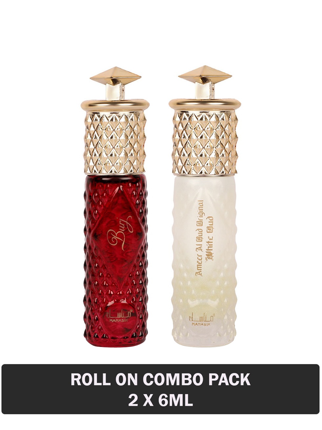 

MANASIK Set Of 2 Ameer Al Oud Original White Oud & Burj Attar - 6 ml Each, Red