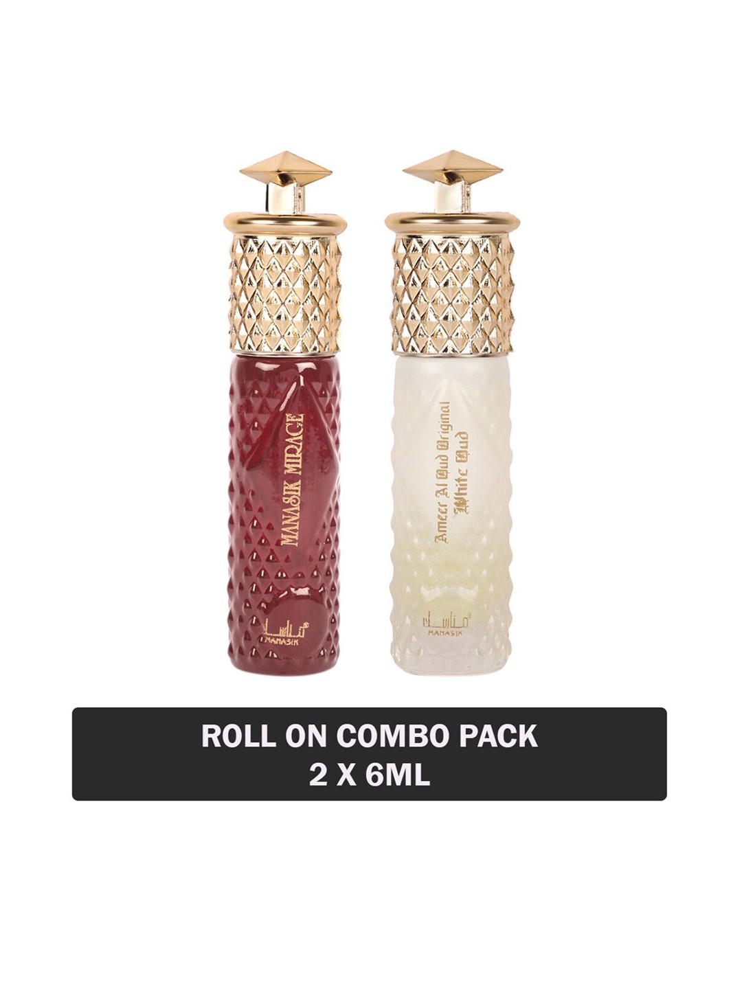

MANASIK Set Of 2 Mirage & Ameer Al Oud Original White Oud Attar - 6 ml Each, Multi