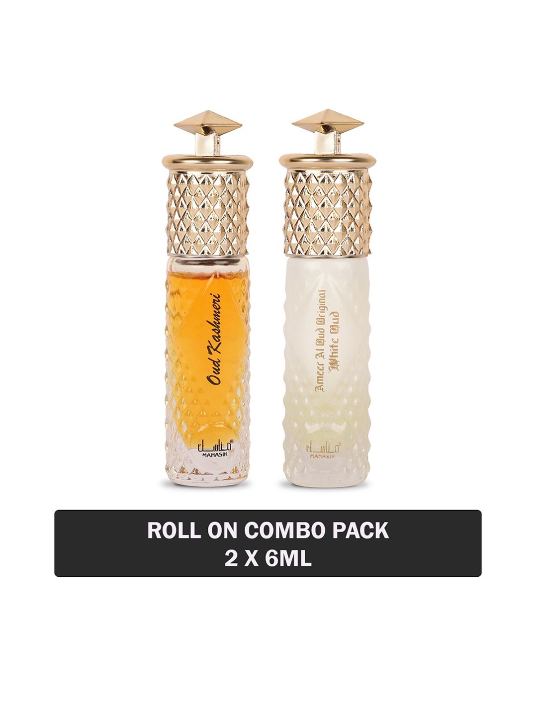 

MANASIK Set Of 2 Oud Kashmeri & Ameer Al Oud Original White Oud Attar - 6 ml Each, Multi