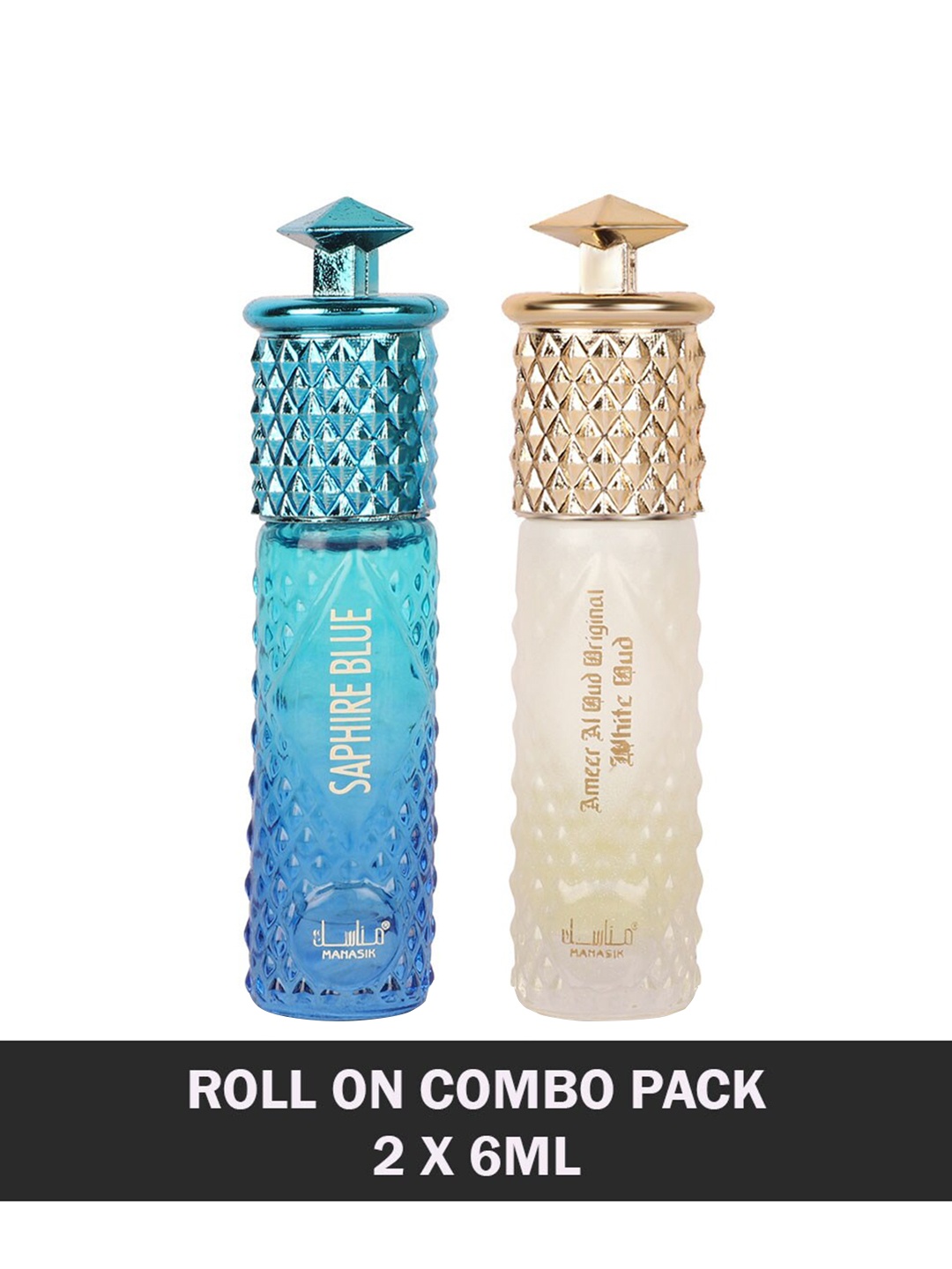 

MANASIK Set Of 2 Saphire Blue & Ameer Al Oud Original White Oud Attar - 6 ml Each