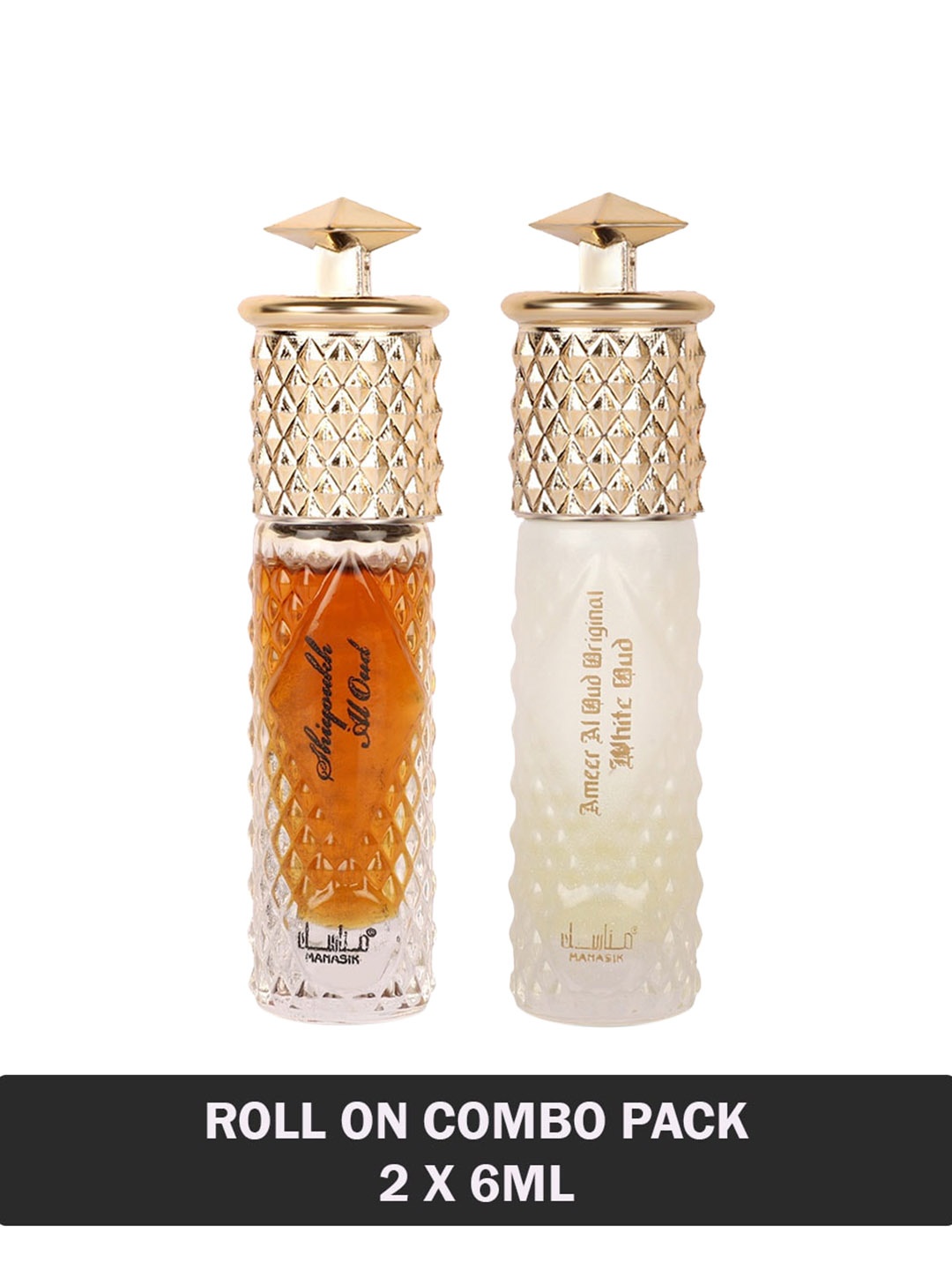 

MANASIK Set Of 2 Ameer Al Oud Original White Oud & Shiyoukh Al Oud Attar - 6 ml Each, Transparent