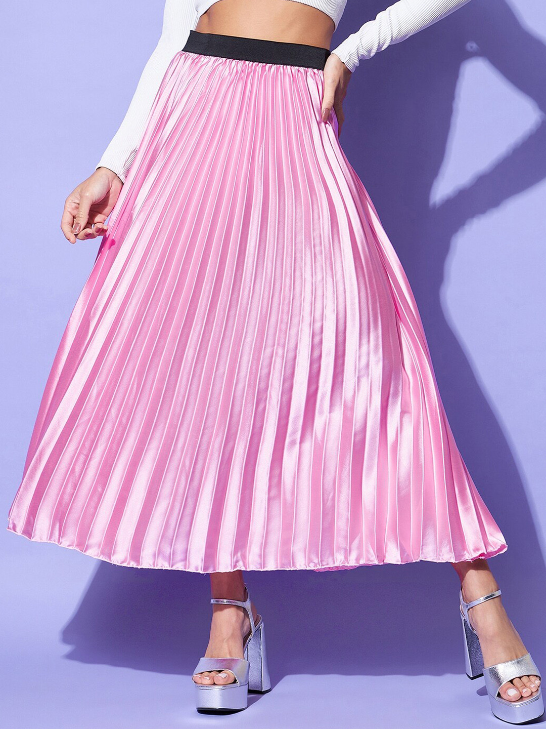 

StyleStone Satin Accordion Pleated Maxi Skirt, Pink