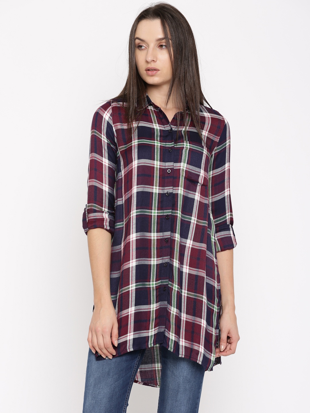 

Flying Machine Women Blue & Red Regular Fit Checked Casual Shirt