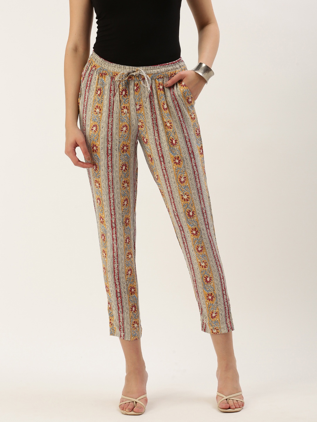 

AMUKTI triped Pencil Culottes Trousers, Mustard