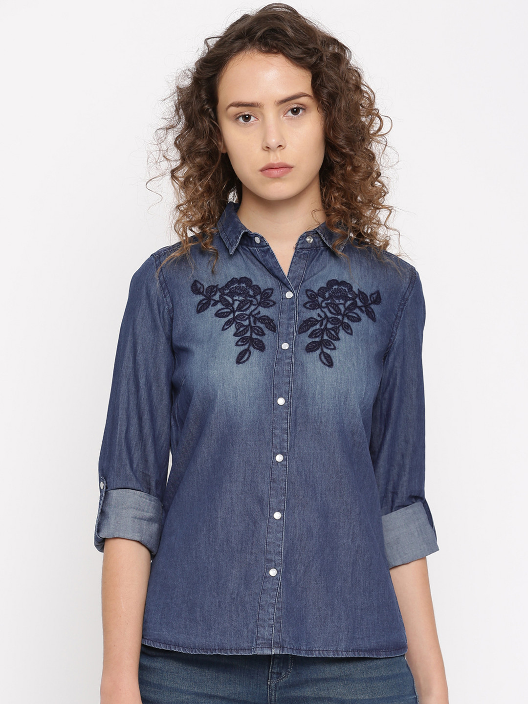 

Flying Machine Women Blue Regular Fit Self-Design Casual Shirt