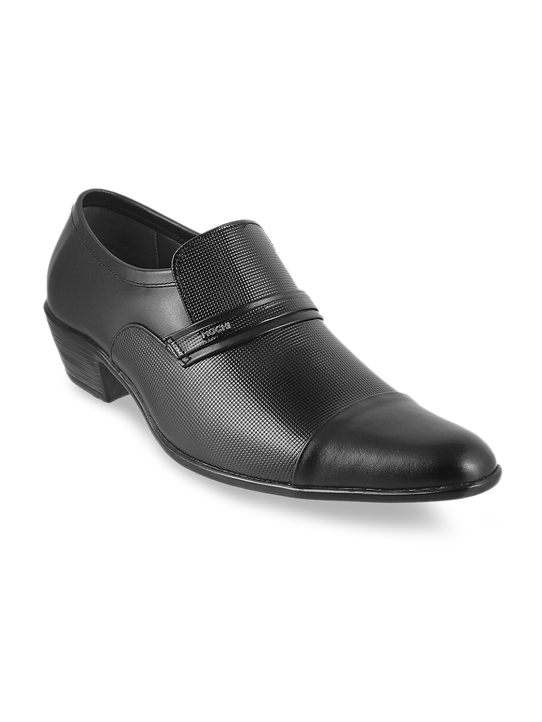 

Mochi Men Textured Leather Formal Loafers, Black