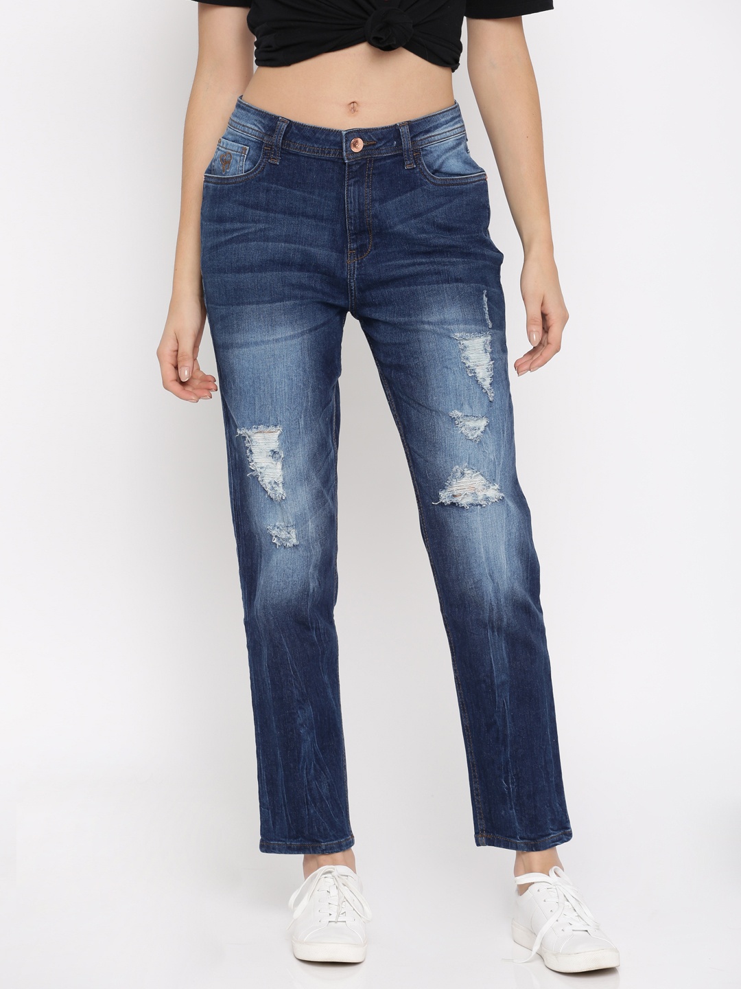 

Flying Machine Women Blue Regular Fit High-Rise Mildly Distressed Stretchable Jeans