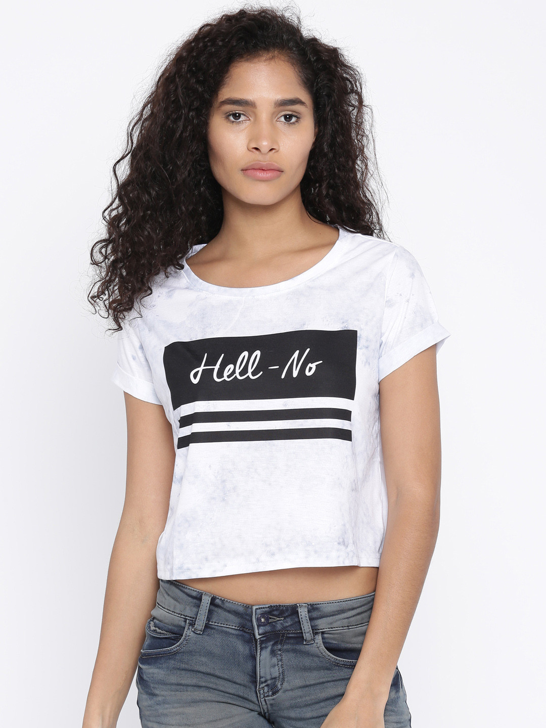 

Flying Machine Women White Printed Crop T-shirt
