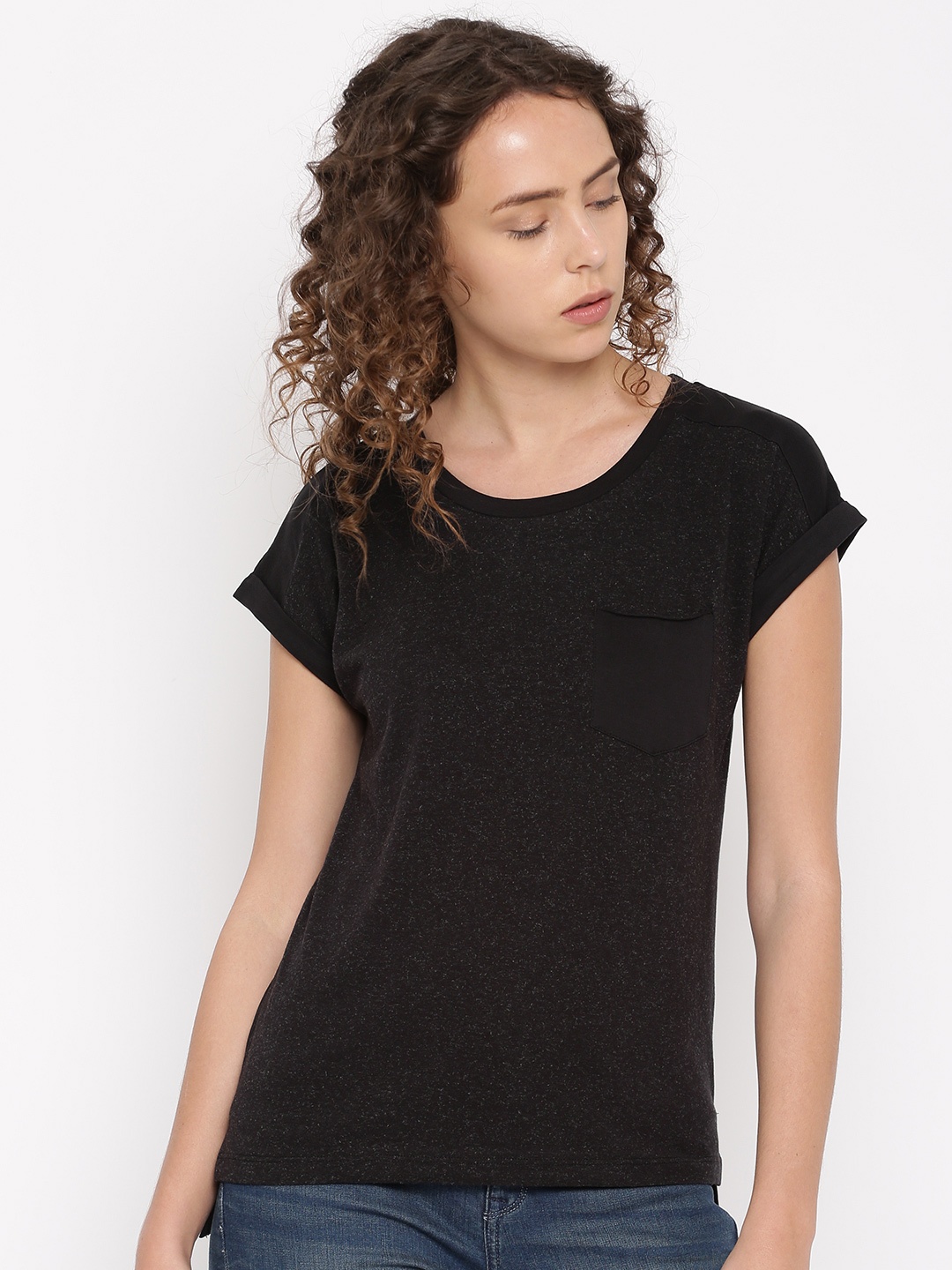 

Flying Machine Women Black Solid Round Neck T-shirt