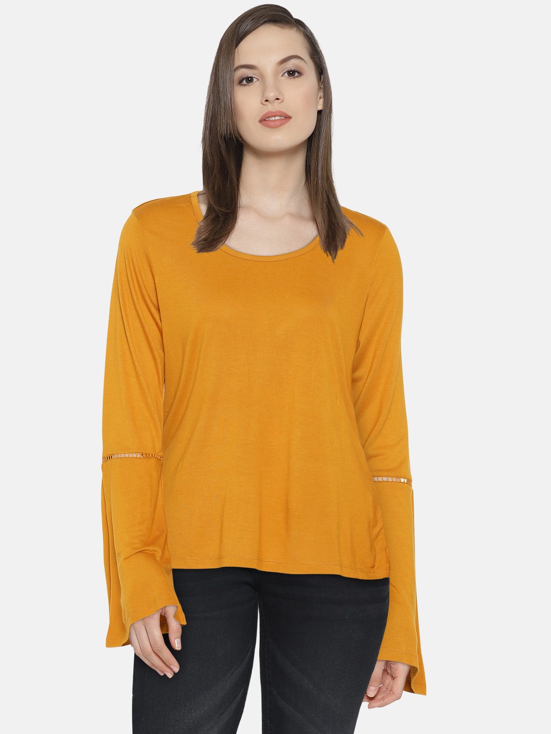 

Flying Machine Women Mustard Yellow Solid Top