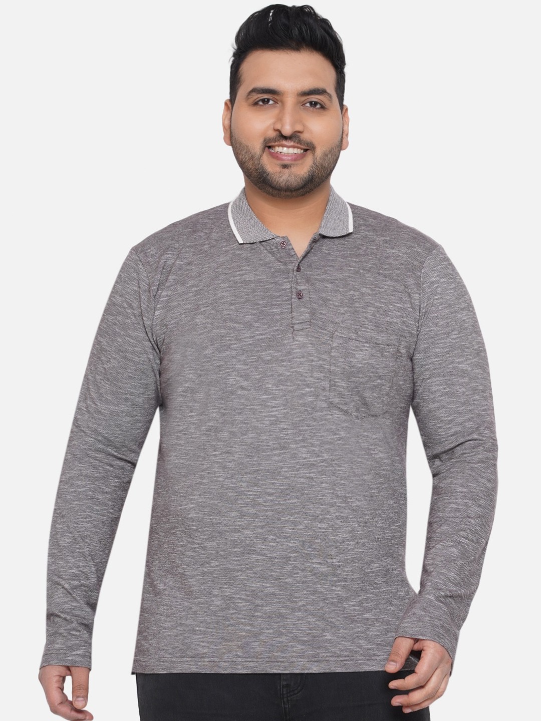 

Santonio Plus Size Polo Collar Pure Cotton T-shirt, Grey