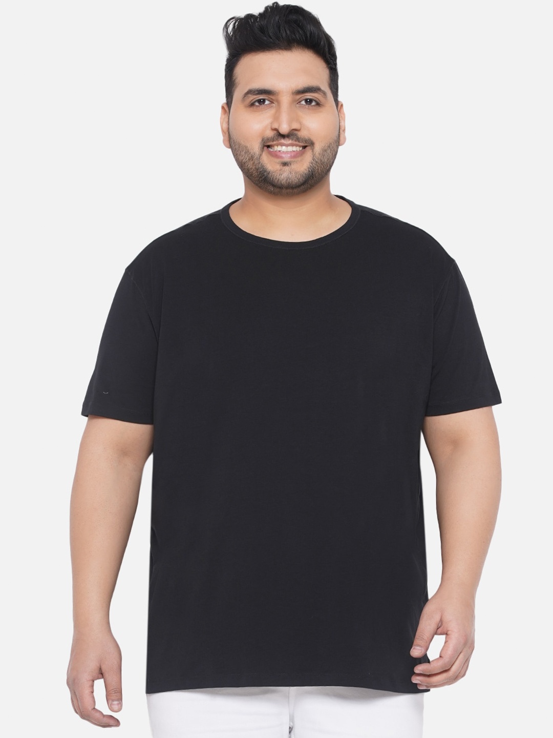 

Santonio Plus Size Round Neck Short Sleeve Pure Cotton T-shirt, Black