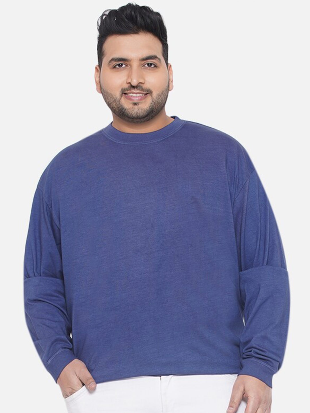 

Santonio Plus Size Long Sleeves Pure Cotton T-shirt, Blue