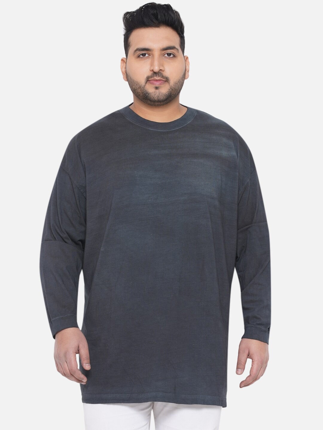 

Santonio Plus Size Drop-Shoulder Sleeves Pure Cotton Loose Fit T-shirt, Grey
