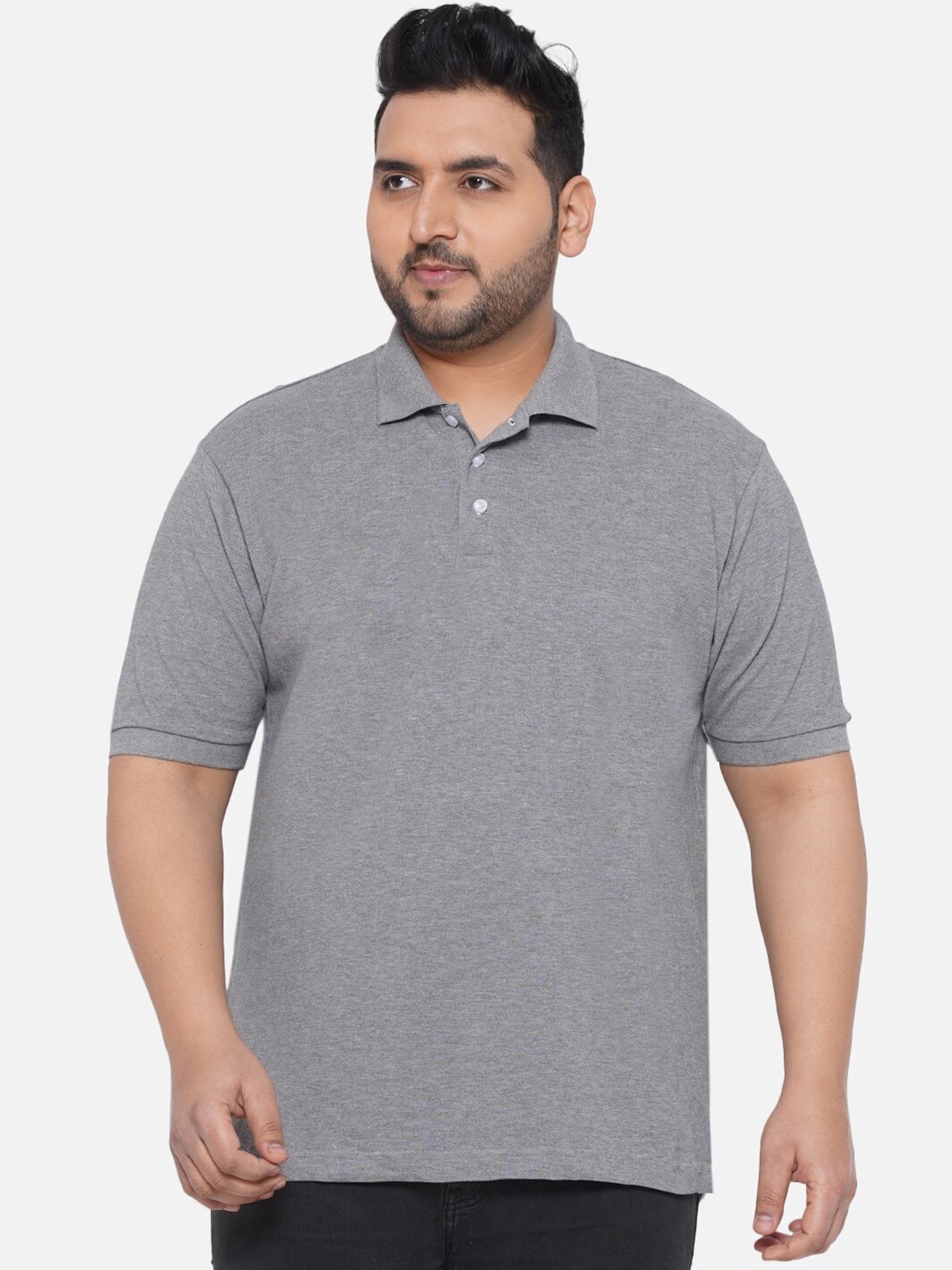 

Santonio Plus Size Polo Collar Pure Cotton T-shirt, Grey