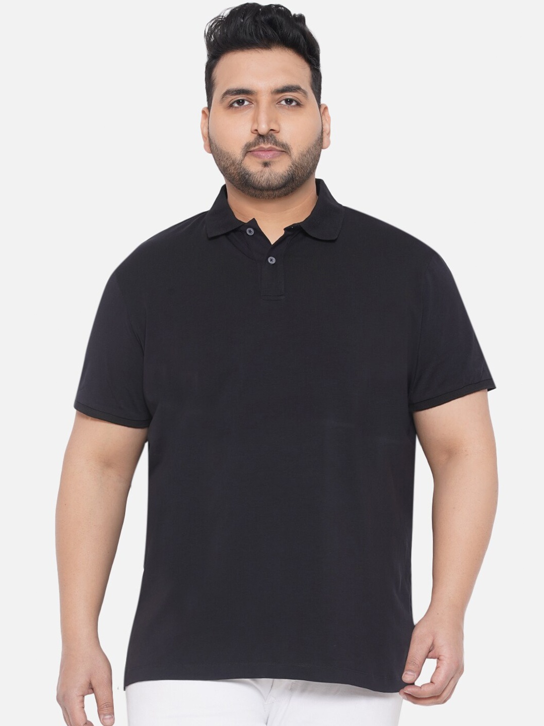 

Santonio Plus Size Polo Collar Pure Cotton T-shirt, Black