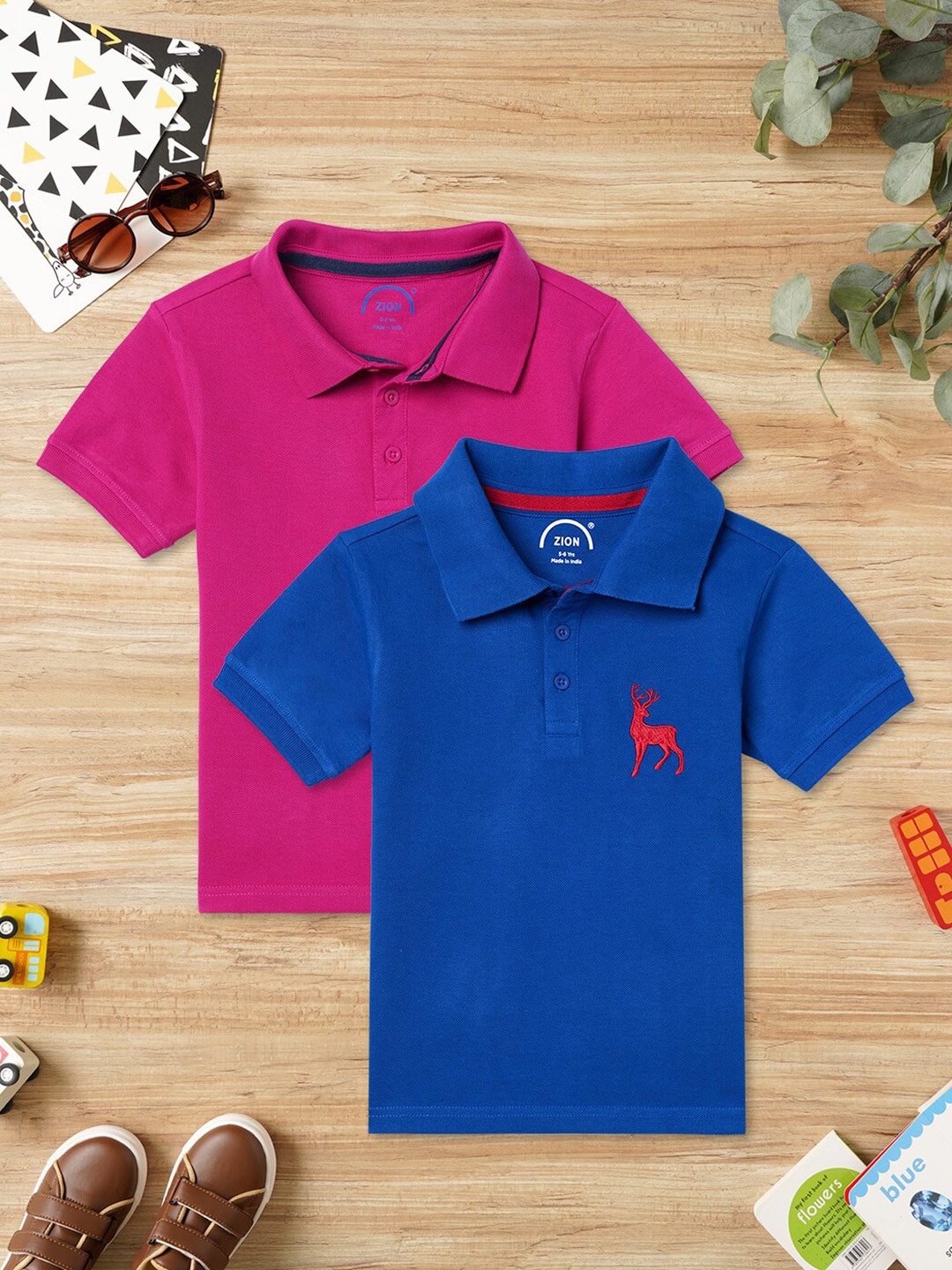 

ZION Boys Pack Of 2 Polo Collar Bio Finish Cotton T-shirt, Blue