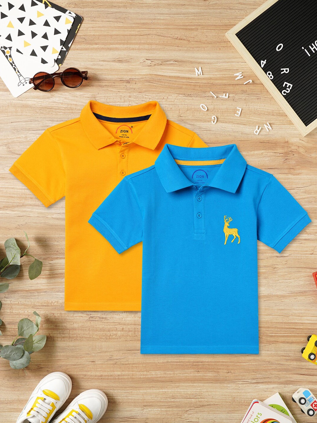

ZION Boys Pack Of 2 Polo Collar Cotton Bio Finish T-shirt, Mustard