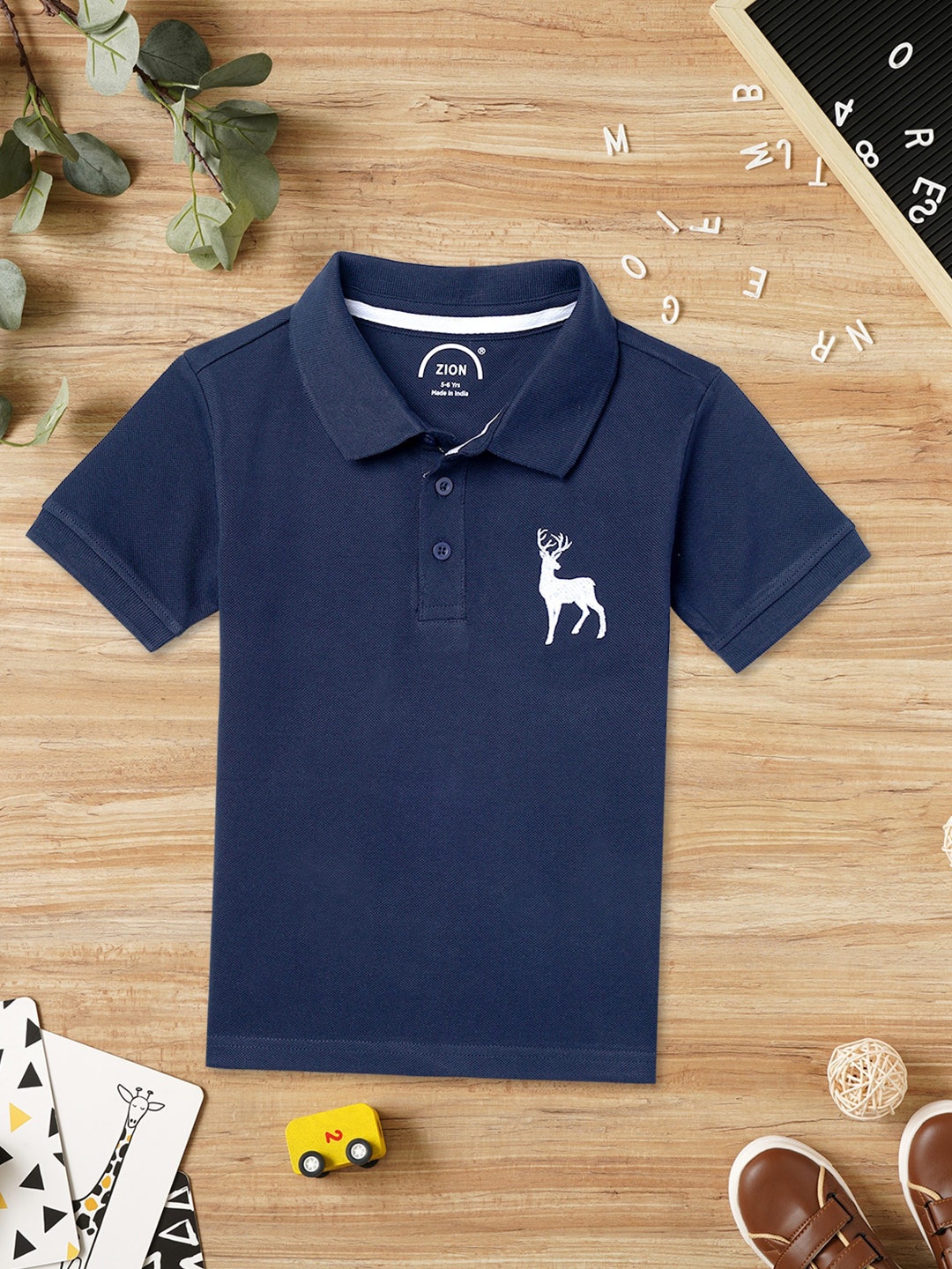 

ZION Boys Polo Collar Bio Finish Cotton T-shirt, Navy blue