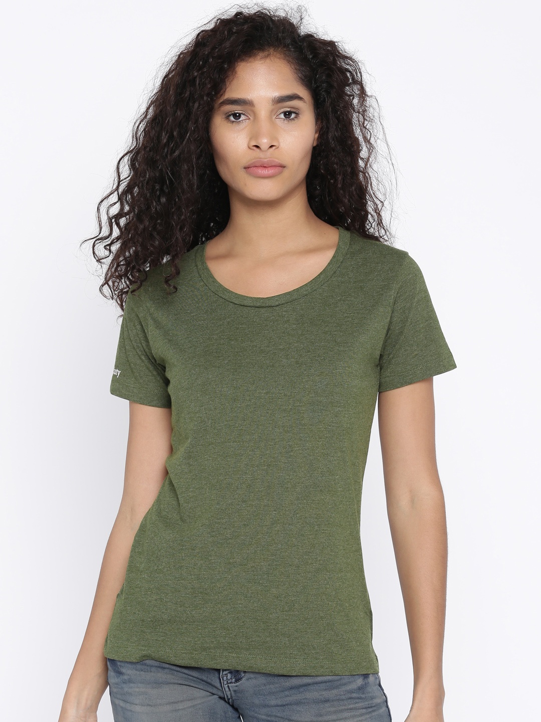 

Flying Machine Women Green Solid Round Neck Pure Cotton T-shirt