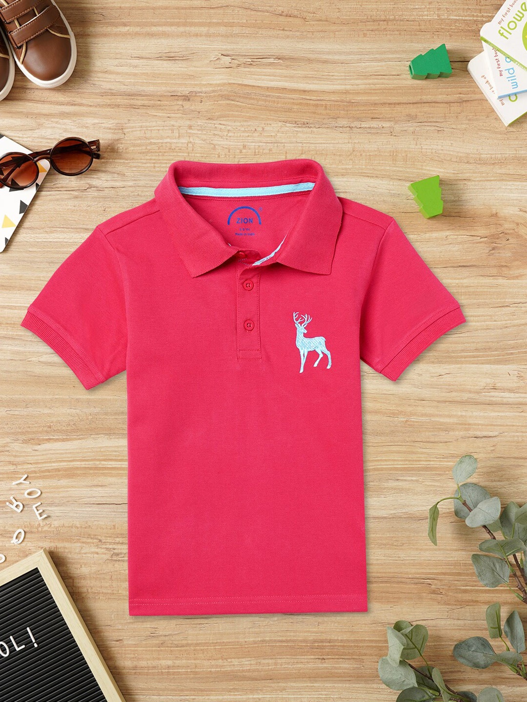 ZION Boys Polo Collar Cotton Bio Finish T-shirt, Pink