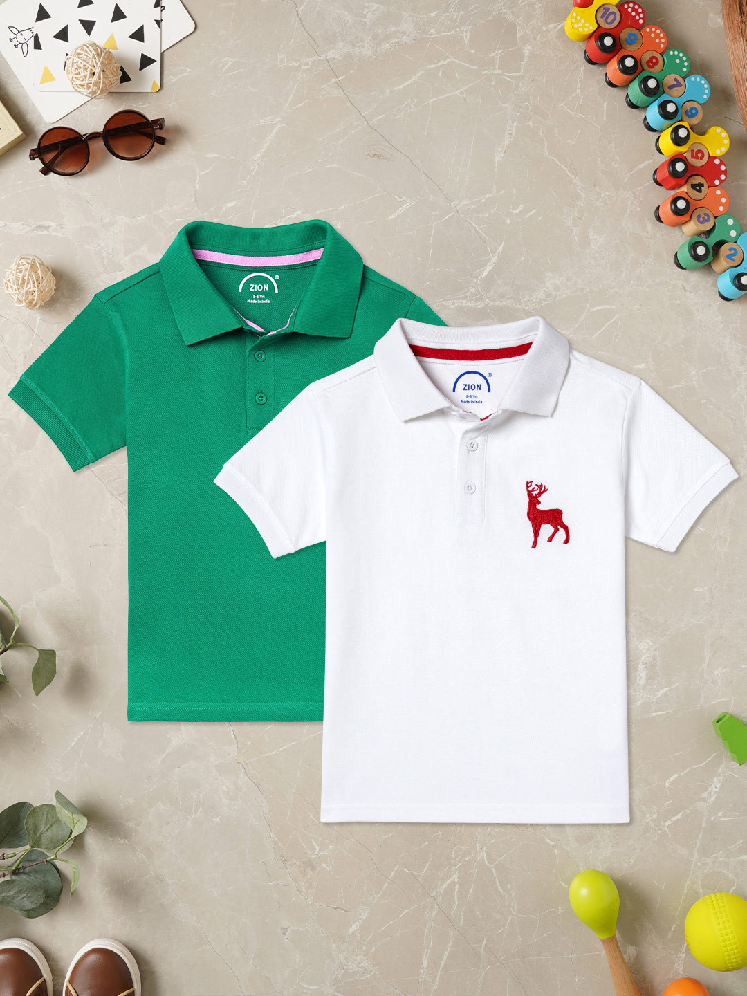 

ZION Boys Pack Of 2 Polo Collar Cotton Bio Finish T-shirt, Green