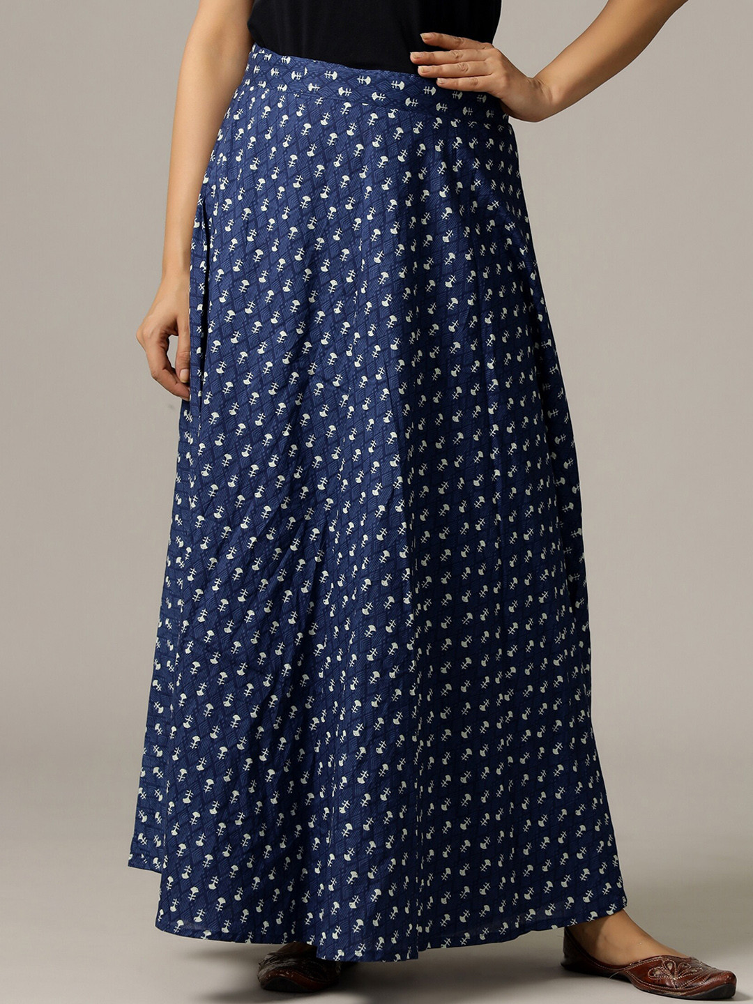 

HANDICRAFT PALACE Printed Pure Cotton Wrap-Around Maxi Skirt, Blue