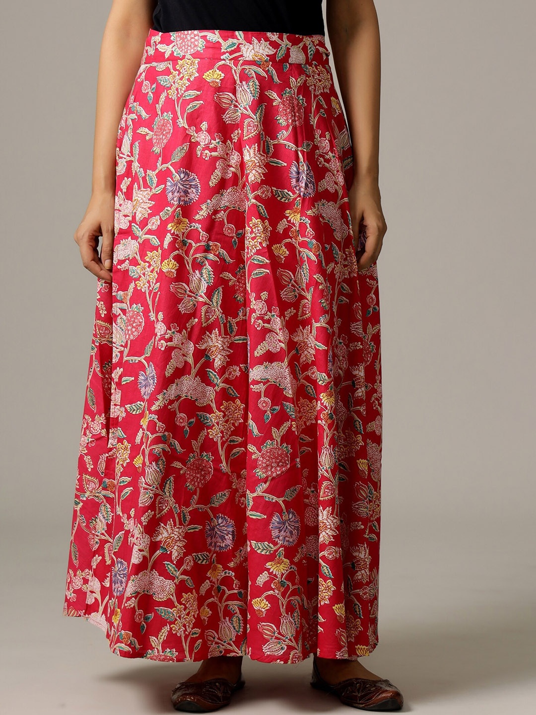 

HANDICRAFT PALACE Printed Pure Cotton Wrap-Around Maxi Skirt, Pink