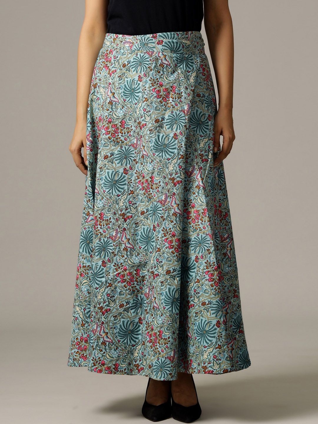 

HANDICRAFT PALACE Printed Pure Cotton Wrap-Around Maxi Skirt, Blue