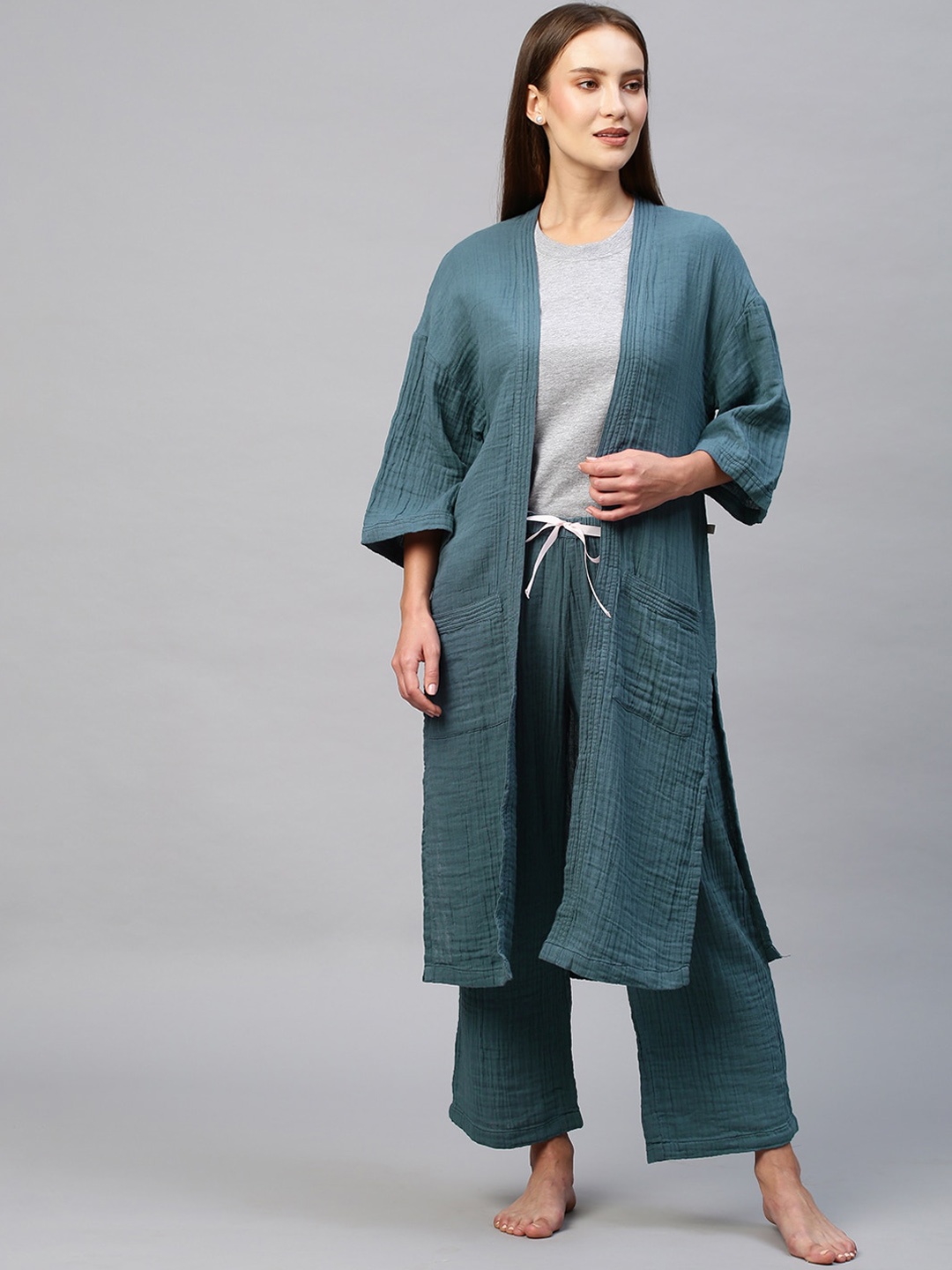 

Chemistry 3 Pieces Round Neck Pure Cotton Night Suit, Teal