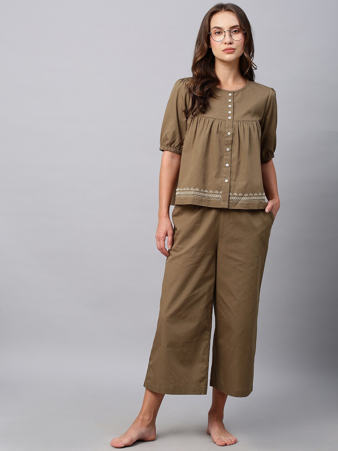 

Chemistry Pure Cotton Night Suit, Olive