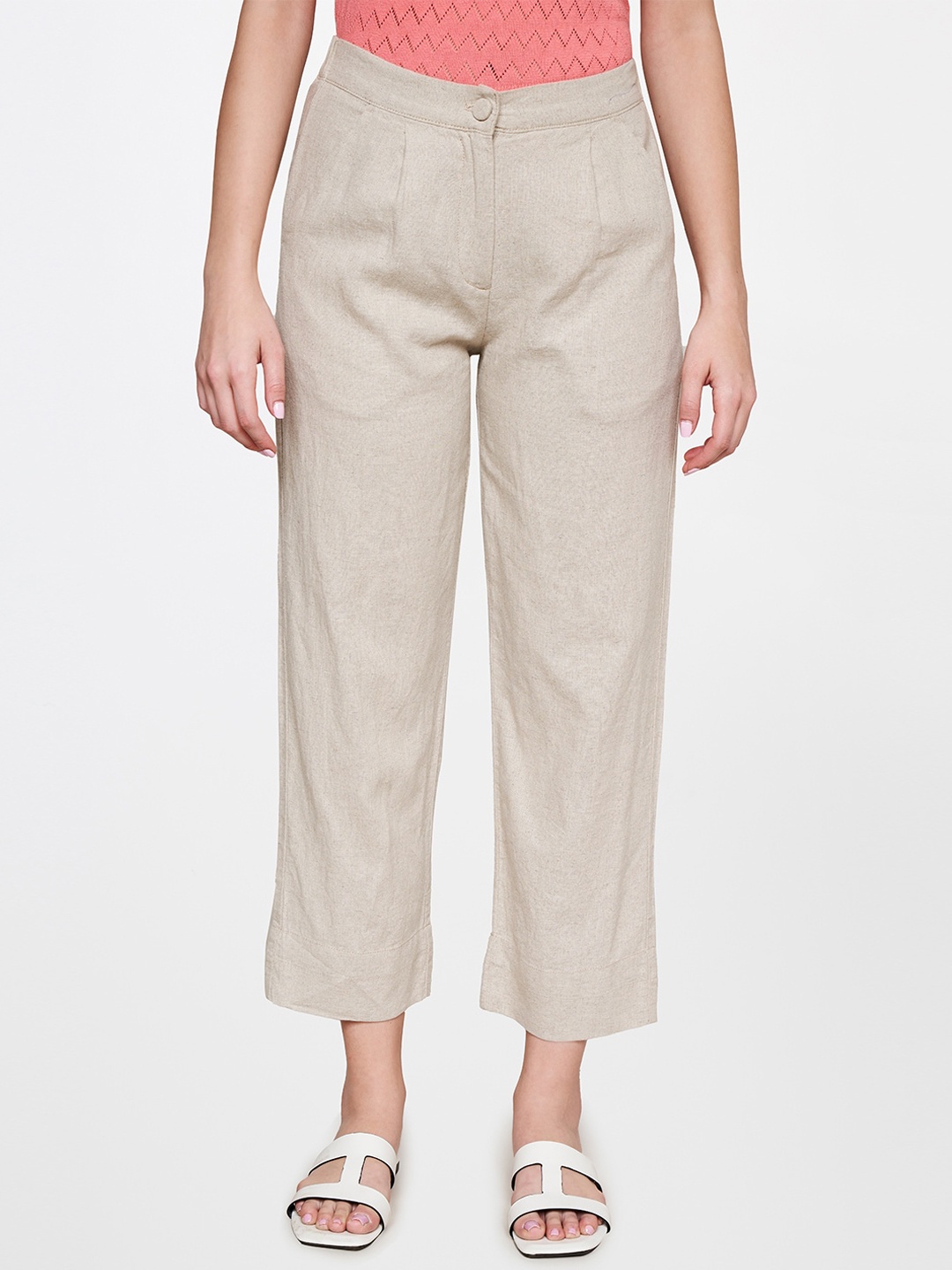 

AND Women Straight Fit Mid-Rise Trousers, Off white