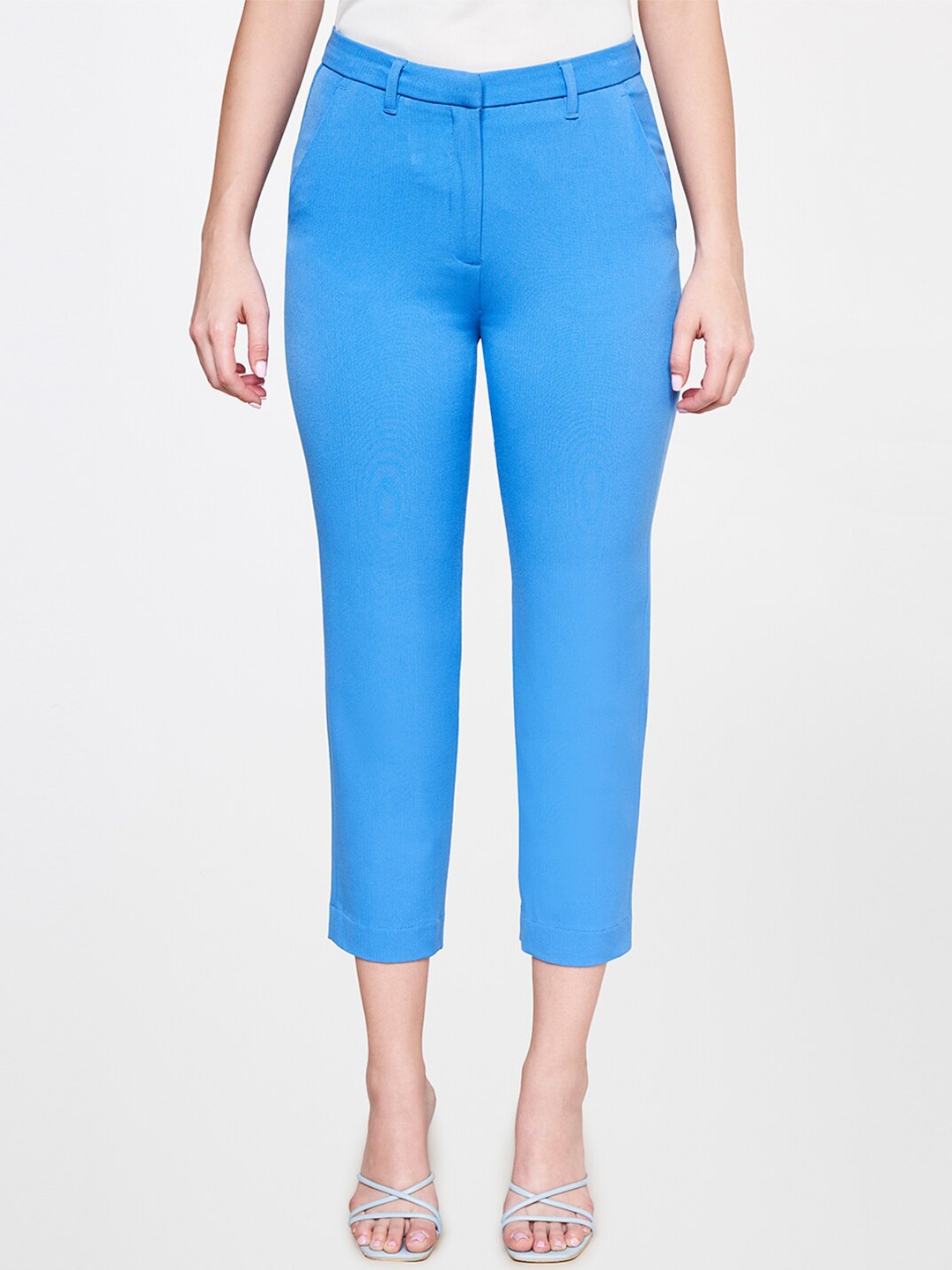 

AND Women Tapered Fit Cigarette Trousers, Blue