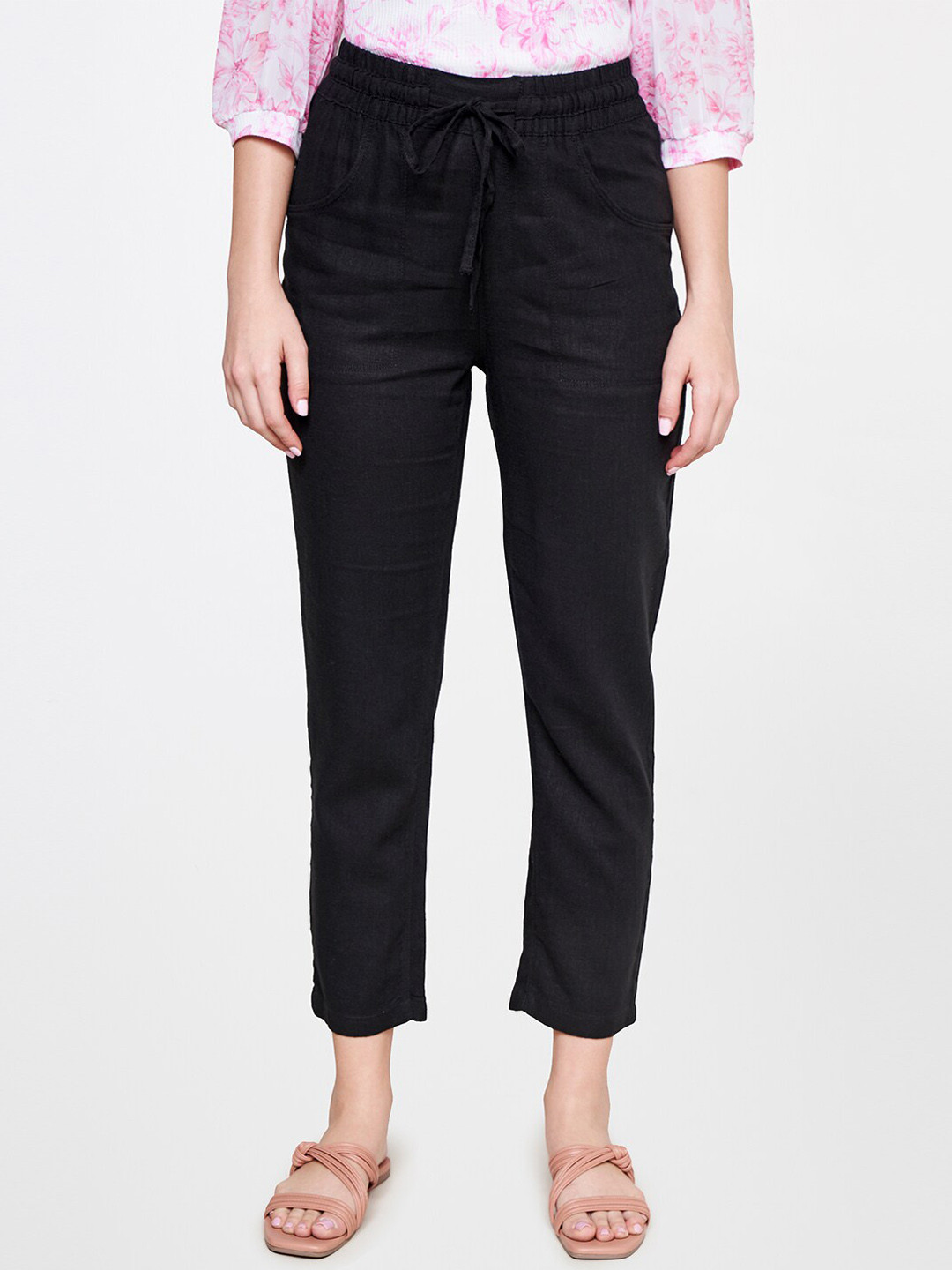 

AND Women Tapered Fit Cigarette Trousers, Black